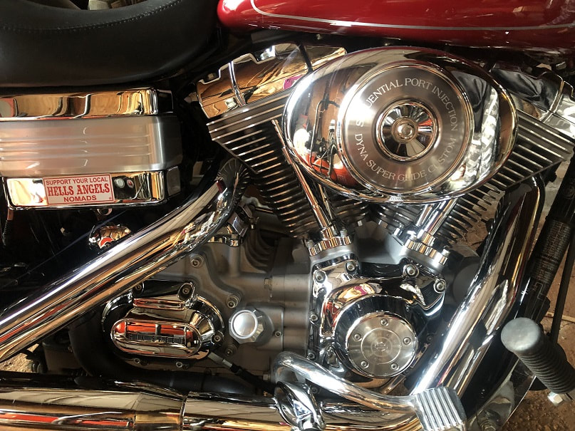 Close up of engine detail on this Harley Davidson detail done by ABC Mobile Detail, CA
