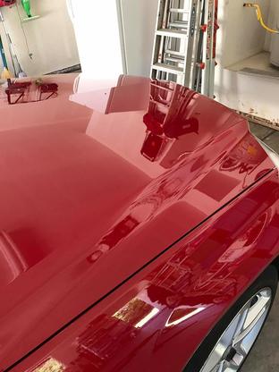 After photo of Red Mercedes GLK350, hood, done by ABC Mobile Detail, CA